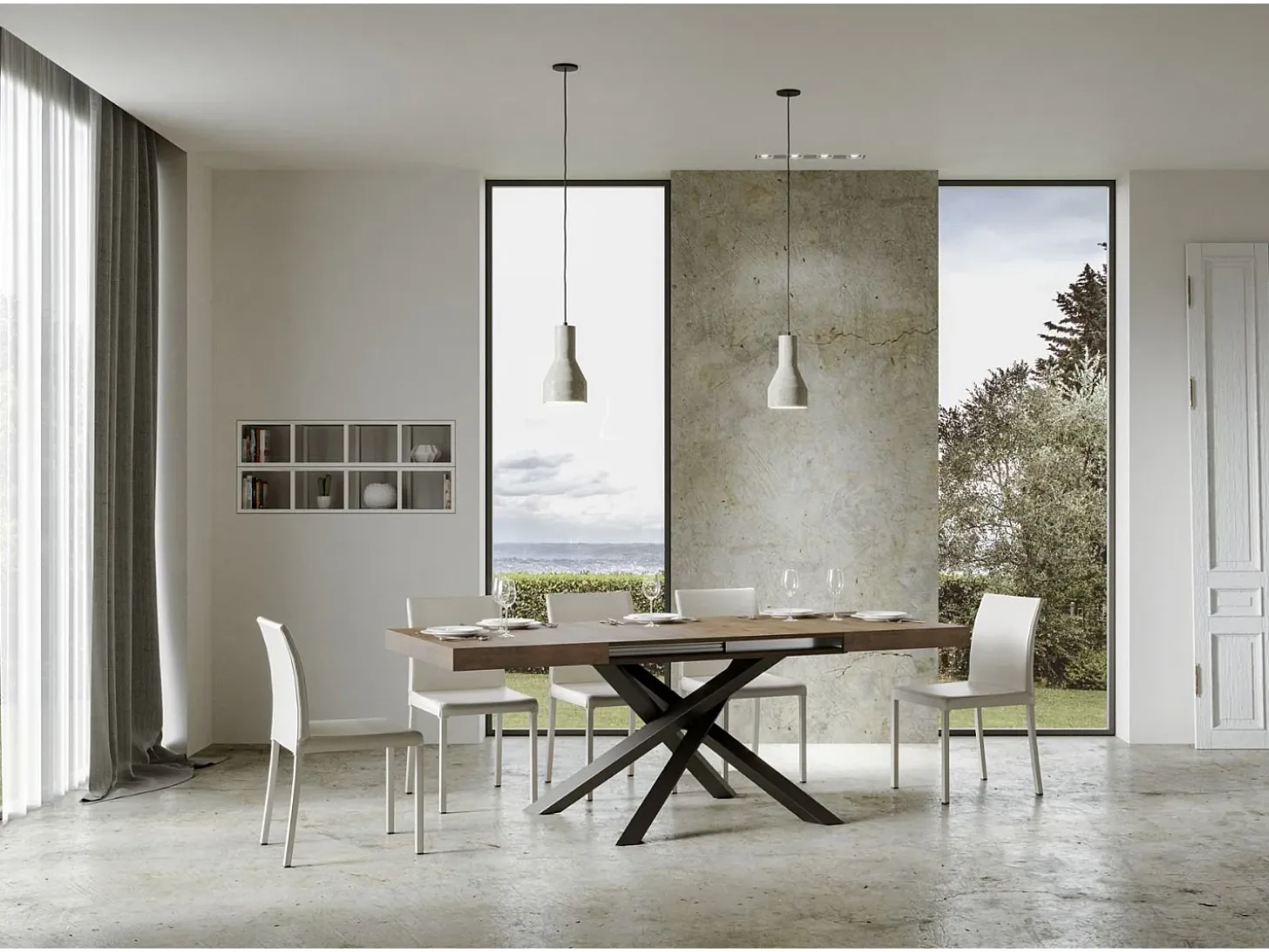 Mesa extensible 140/244x90 cm Volantis nogal patas antracita