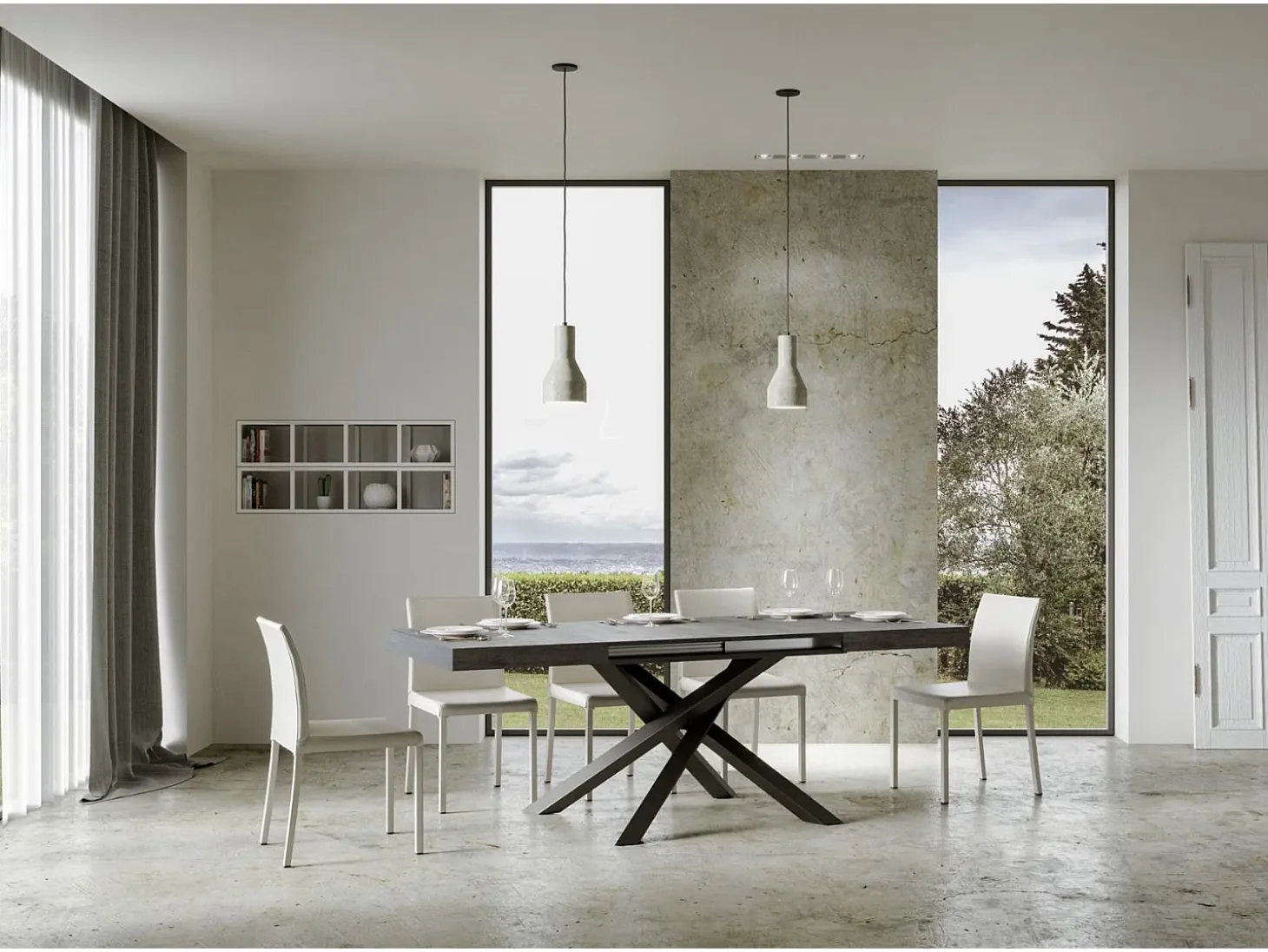 Mesa extensible 120/224x90 cm Volantis cemento patas antracita