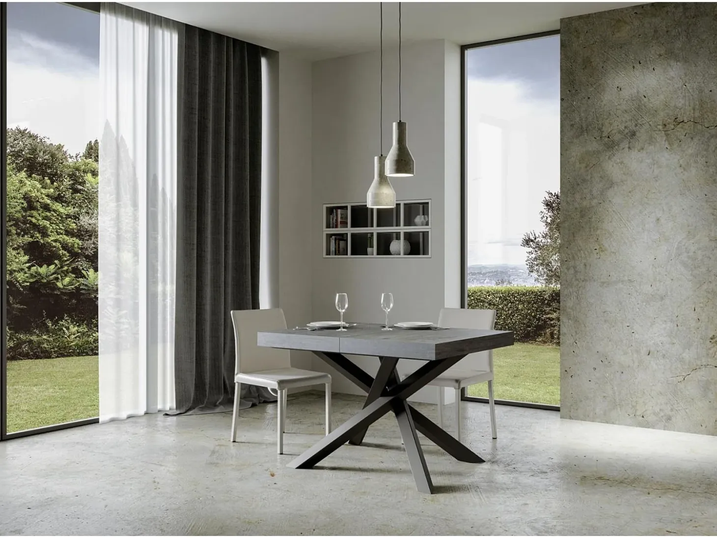 Mesa extensible 120/224x90 cm Volantis cemento patas antracita