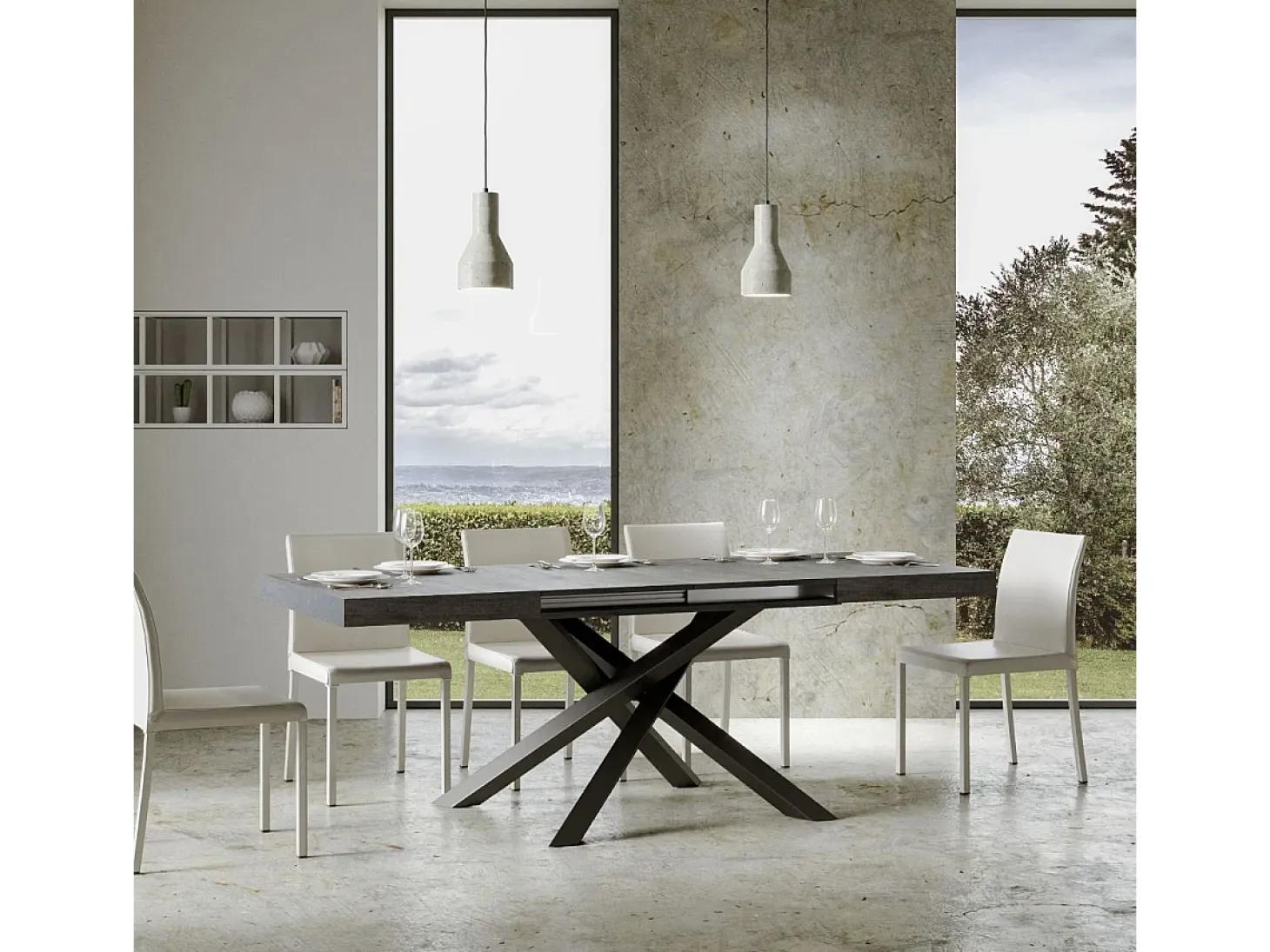 Mesa extensible 120/224x90 cm Volantis cemento patas antracita