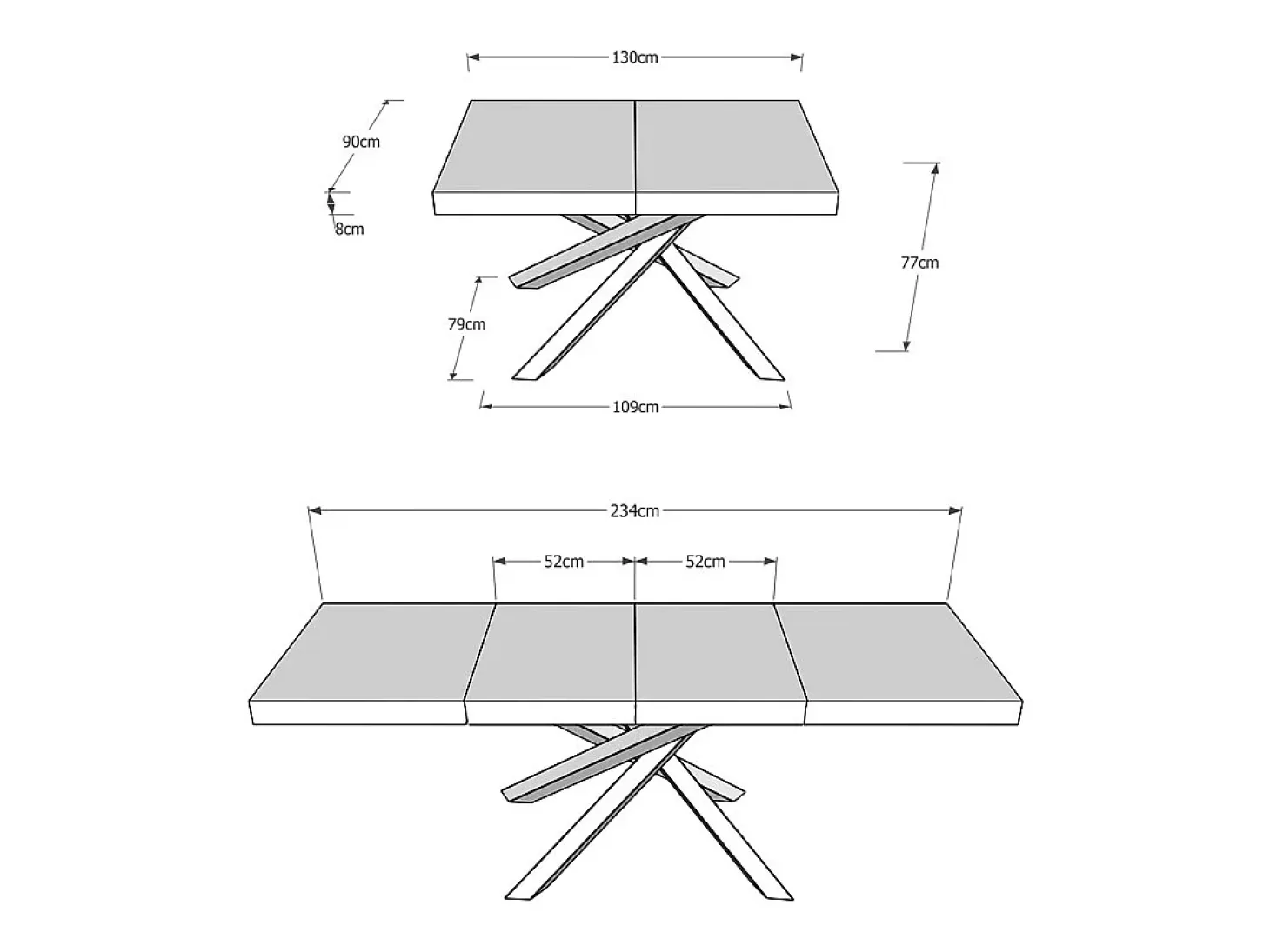 Mesa extensible 130/234x90 cm Volantis Premium fresno blanco patas multicolor 4/C