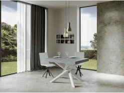 Mesa extensible 90x140/244 cm Volantis Premium Cemento estructura blanco