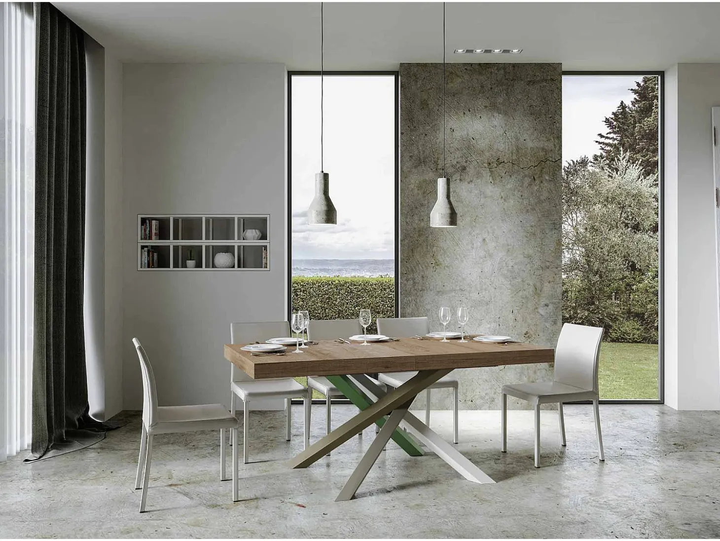 Mesa extensible 180/284x90 cm Volantis roble natural patas multicolor 4/A