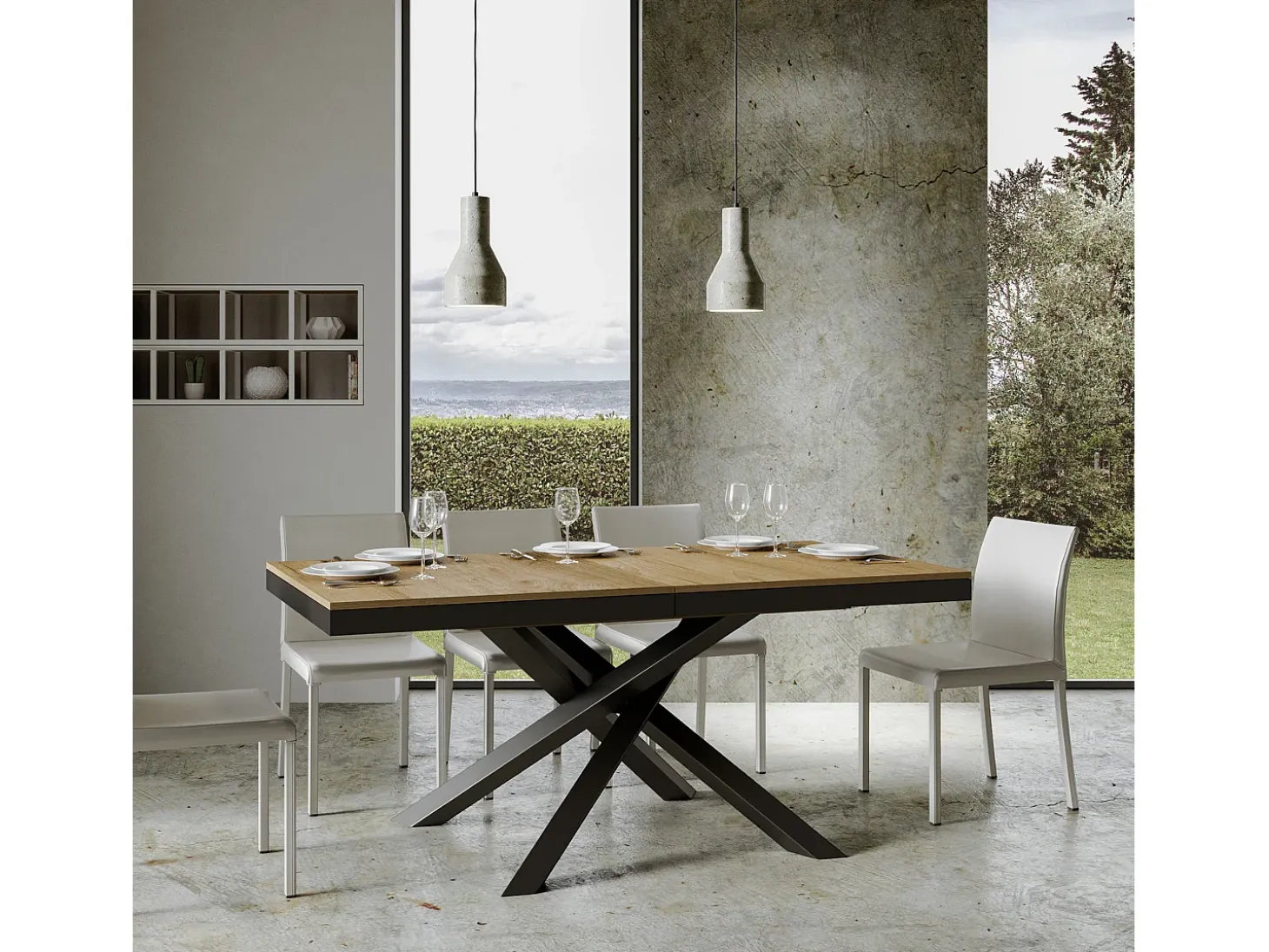 Mesa extensible 180/440x90 cm Volantis Evolution roble natural estructura et patas antracita