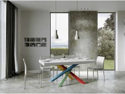 Mesa extensible 90x180/440 cm Volantis Premium Fresno Blanco estructura multicolor 4/B