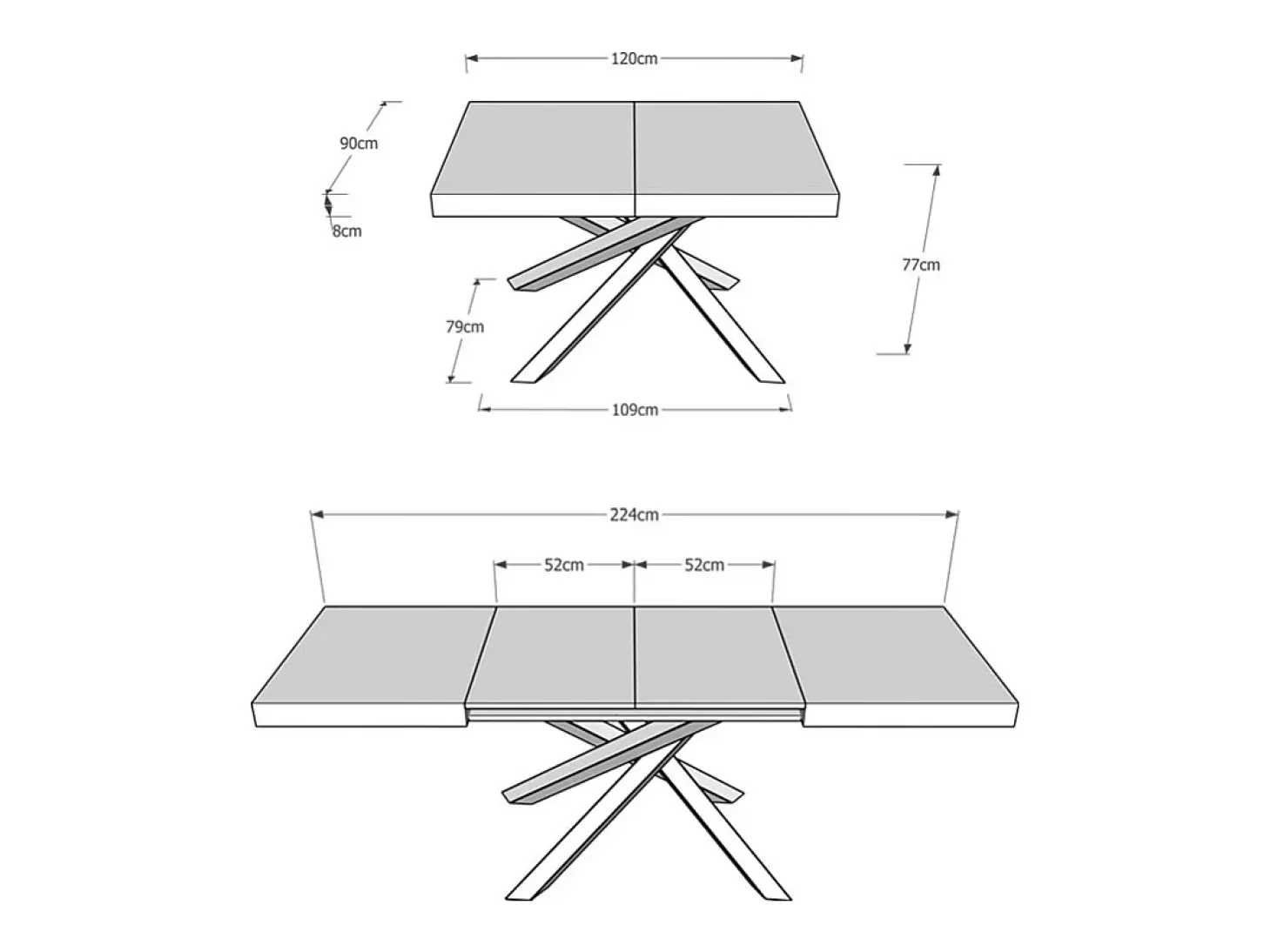 Mesa extensible 120/224x90 cm Volantis nogal patas antracita