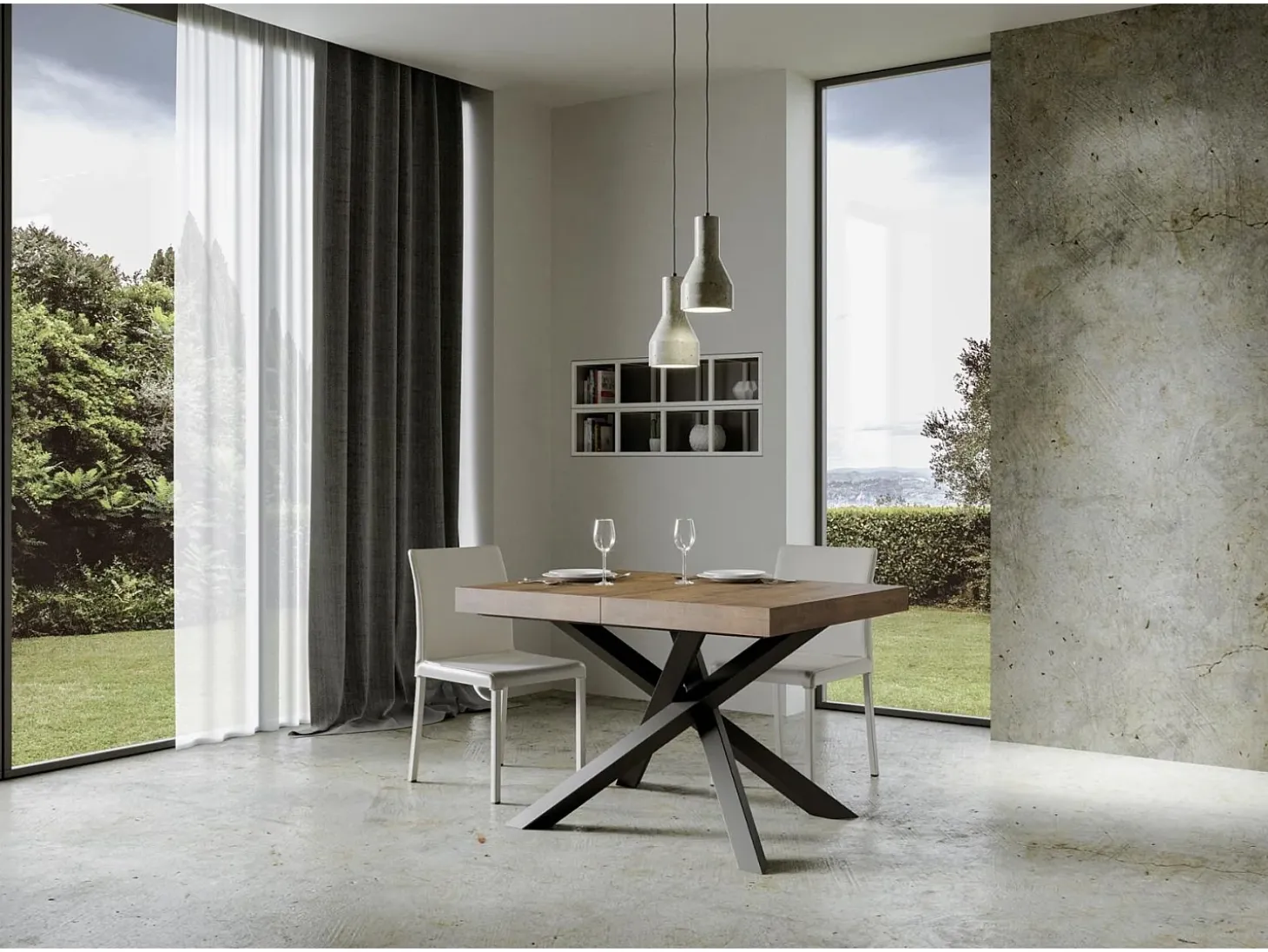 Mesa extensible 120/224x90 cm Volantis nogal patas antracita