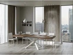 Mesa extensible 180/440x90 cm Volantis nogal patas blancas