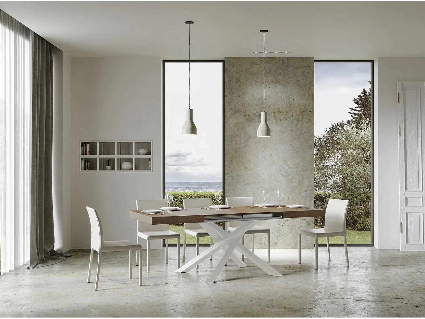 Mesa extensible 130/234x90 cm Volantis nogal patas blancas