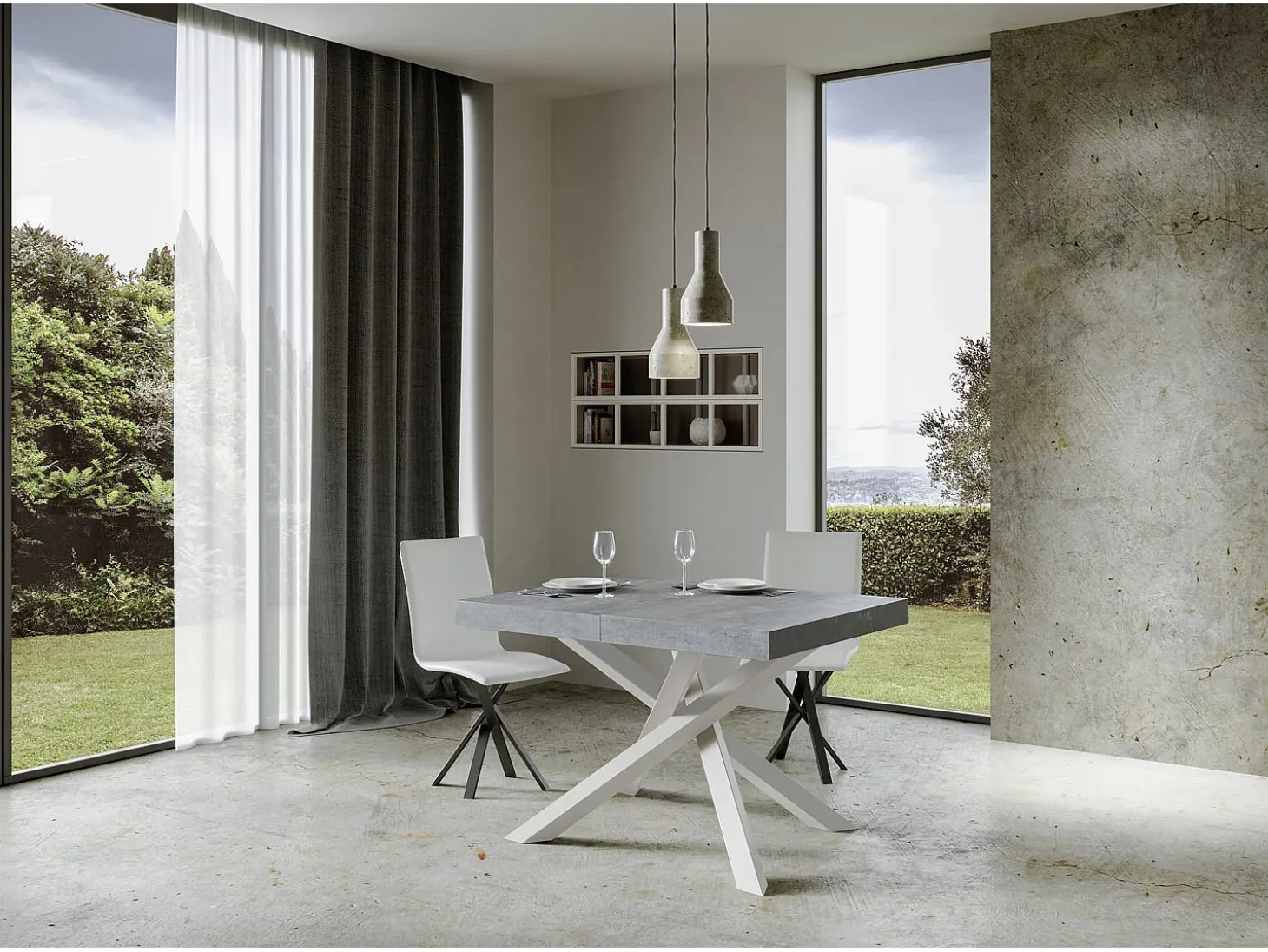 Mesa extensible 130/234x90 cm Volantis cemento patas blancas