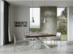 Mesa extensible 90x200/460 cm Volantis Premium Nogal estructura blanco