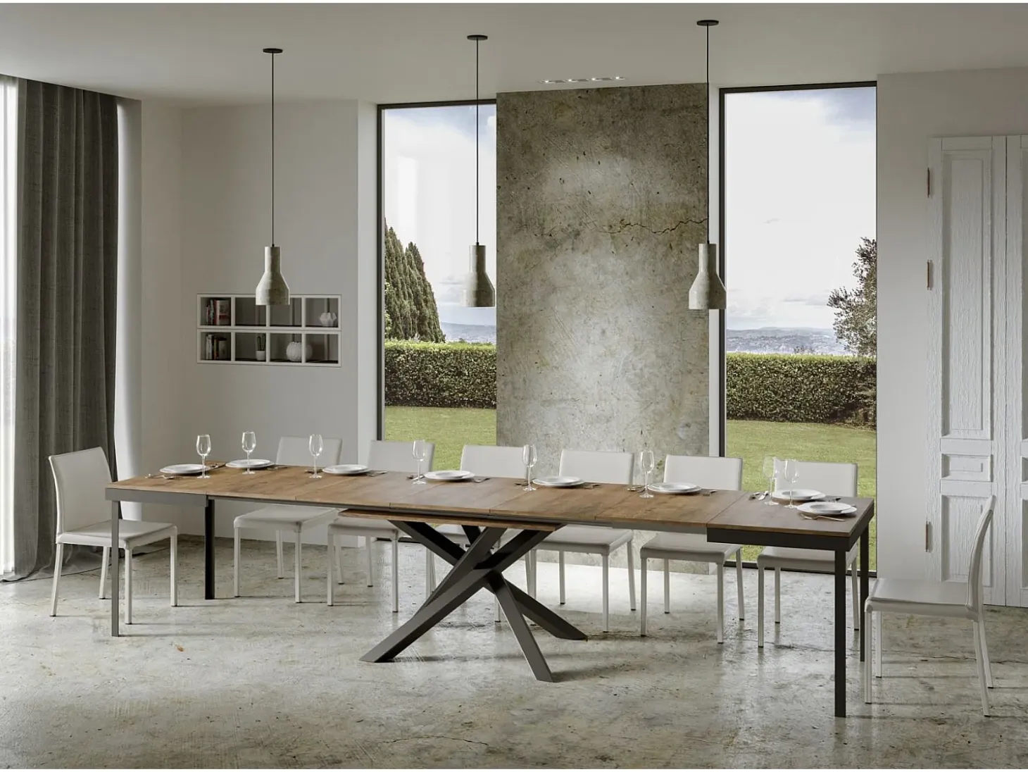 Mesa extensible 180/440x90 cm Volantis Evolution nogal estructura et patas antracita