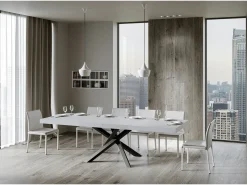 Mesa extensible 90x200/460 cm Volantis Premium Fresno Blanco estructura Antracita