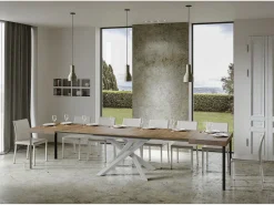 Mesa extensible 140/400x90 cm Volantis nogal patas blancas