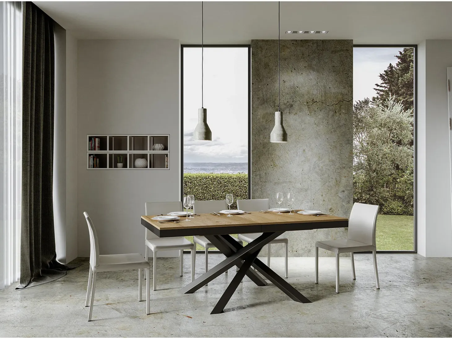 Mesa extensible 160/420x90 cm Volantis Evolution roble natural estructura et patas antracita