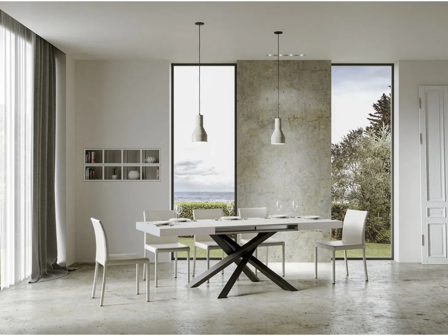 Mesa extensible 130/234x90 cm Volantis fresno blanco patas antracita
