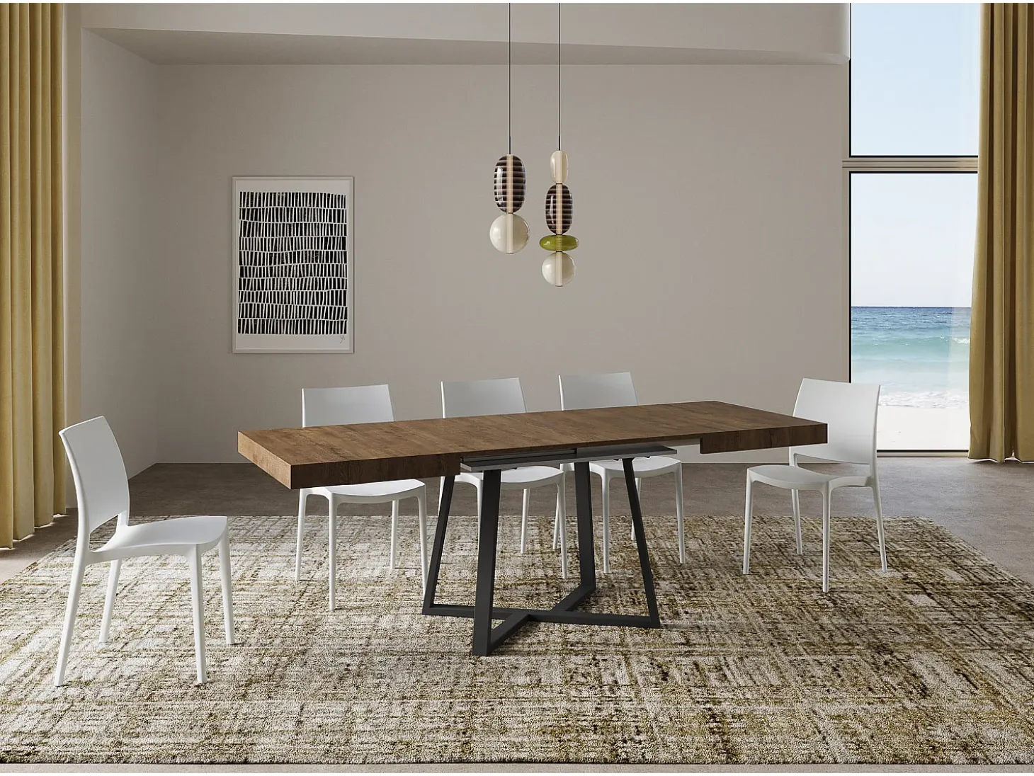 Mesa extensible 130/390x90 cm Zeplir nogal patas antracita