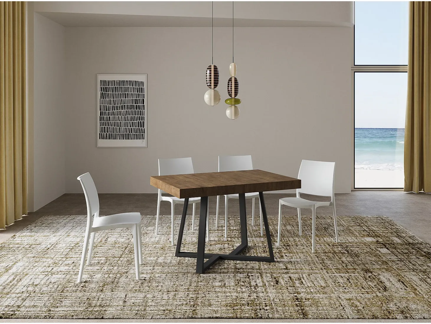 Mesa extensible 130/390x90 cm Zeplir nogal patas antracita