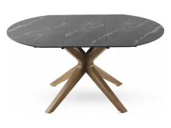 Mesa extensible 120/160x90 pie de roble con sobre cerámico negro