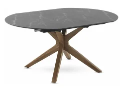 Mesa extensible 120/160x90 pie de roble con sobre cerámico negro