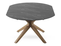 Mesa extensible 120/160x90 pie de roble con sobre cerámico negro