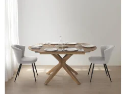 Mesa extensible 120/160x90 pie de roble con sobre de fresno