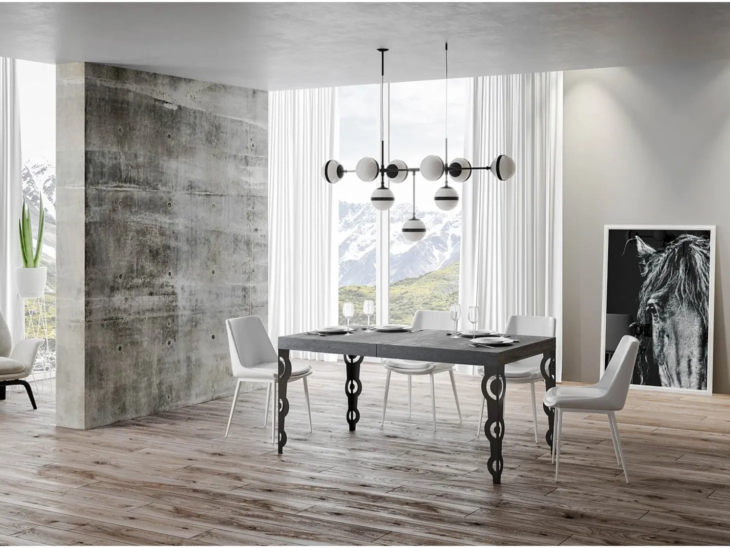Mesa extensible 140/224x80cm Karamay cemento patas antracita