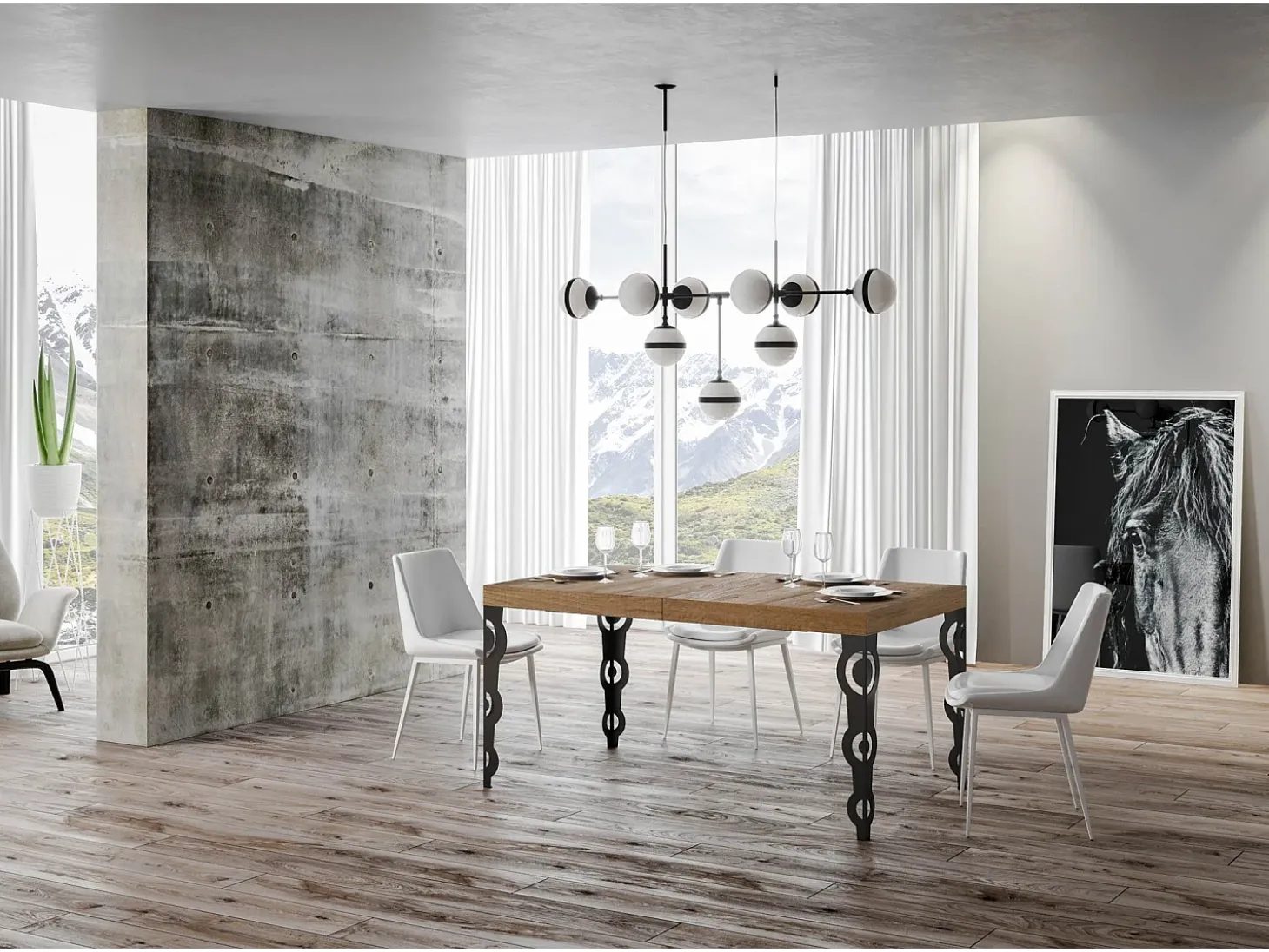 Mesa extensible 140/224x80cm Karamay roble natural patas antracita