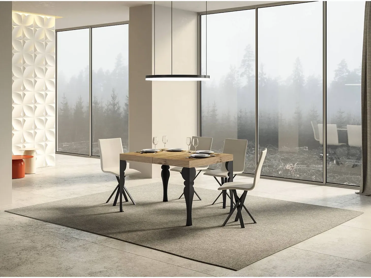 Mesa extensible 140/224x80cm Paxon roble natural patas antracita