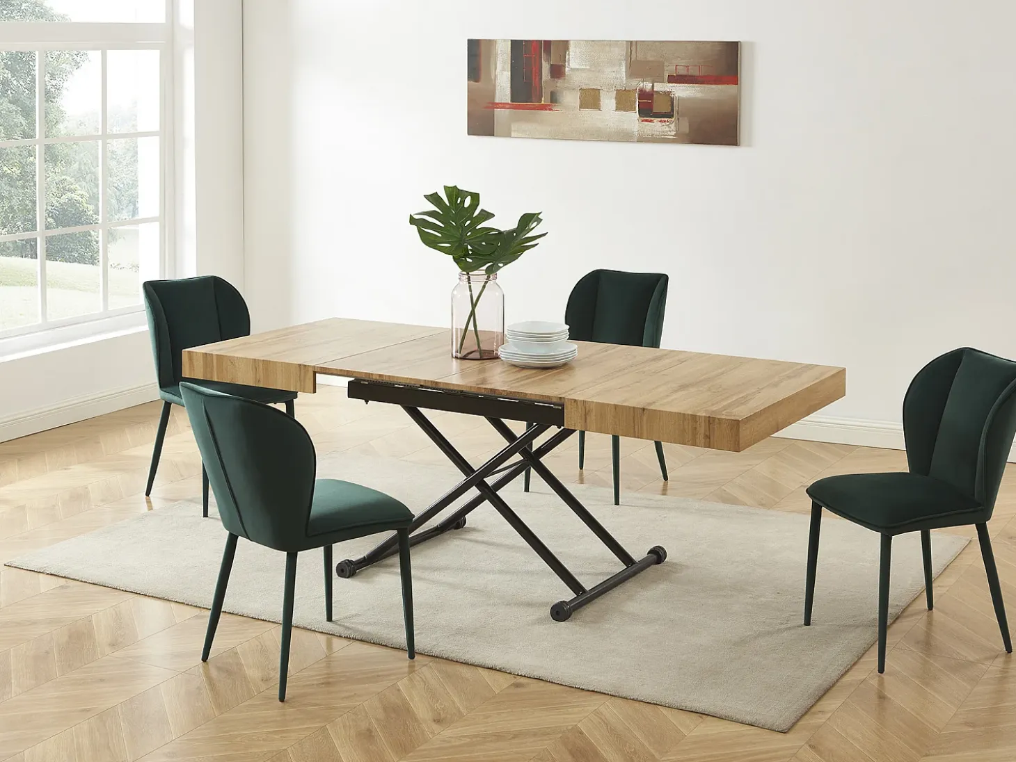 Mesa extensible y elevable 2 en 1 de MDF y acero - Natural y negro - MORIALA