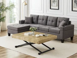 Mesa extensible y elevable 2 en 1 de MDF y acero - Natural y negro - MORIALA