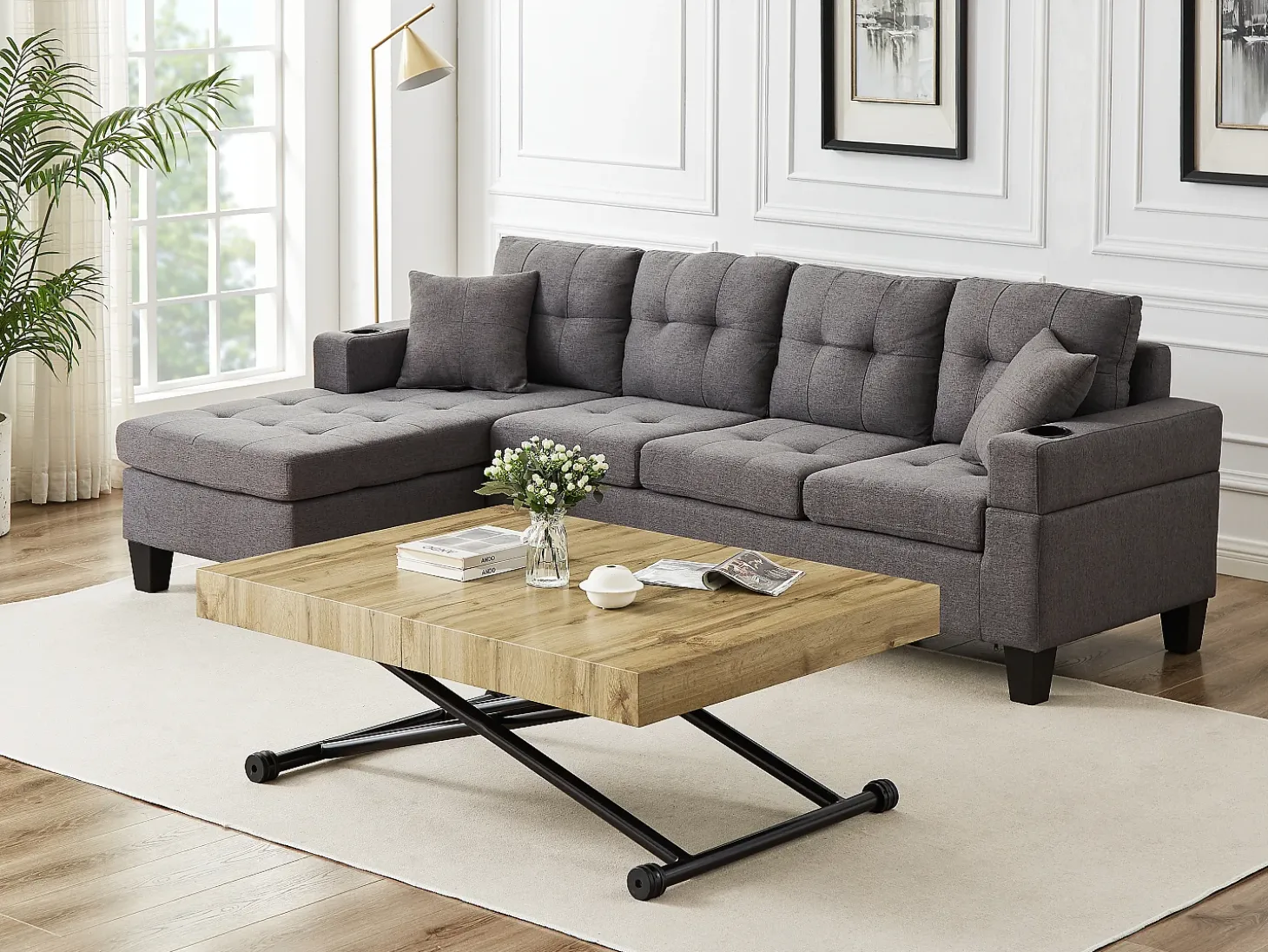 Mesa extensible y elevable 2 en 1 de MDF y acero - Natural y negro - MORIALA