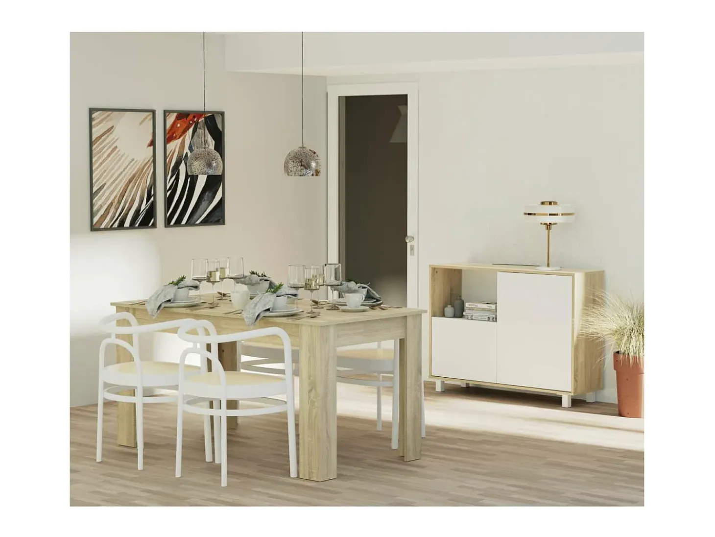 Mesa fija Kia para salón, cocina acabado roble cambrian, 77 cm(alto)140 cm(ancho)80 cm(la