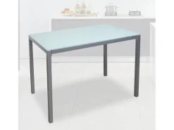 Mesa Fija para Cocina con Estructura de Acero Pintado Color Aluminio y Tapa de Cristal Templado Blanco - Medidas 110x70x75 cm