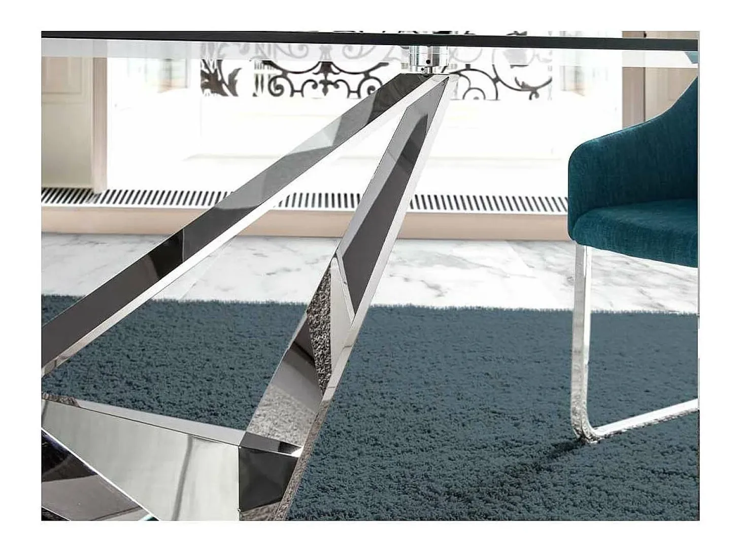 Mesa fija rectangular de vidrio templado Amparo, 220 x 100 x 77 cm (ancho x ancho x alto)