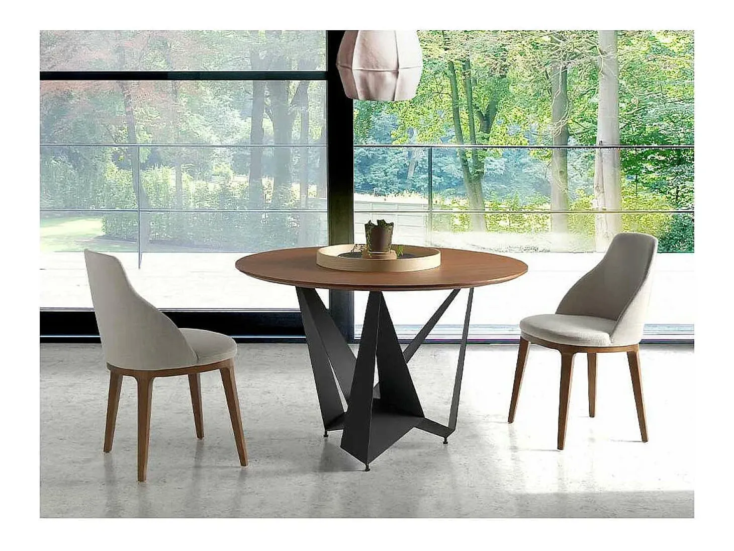 Mesa fija redonda acabada en nogal Gala, 120 x 76 (diámetro x alto)