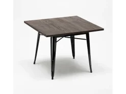 mesa industrial de acero metal y madera 80x80 bar y casa allen - Negro