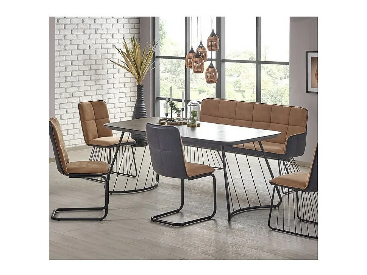 Mesa industrial de cristal y metal 180x90cm Invierno