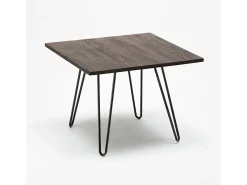 Mesa industrial de metal acero y madera 80x80 bar y casa Hammer - Nogal
