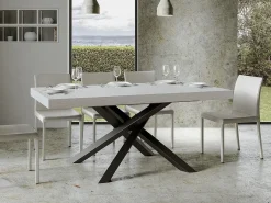 Mesa italiana blanca y patas entrelazadas gris oscuro 180 cm Artemis