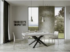 Mesa italiana blanca y patas entrelazadas gris oscuro 180 cm Artemis