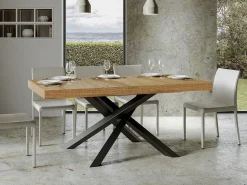 Mesa italiana de roble claro y patas entrelazadas gris oscuro 180 cm Artemis