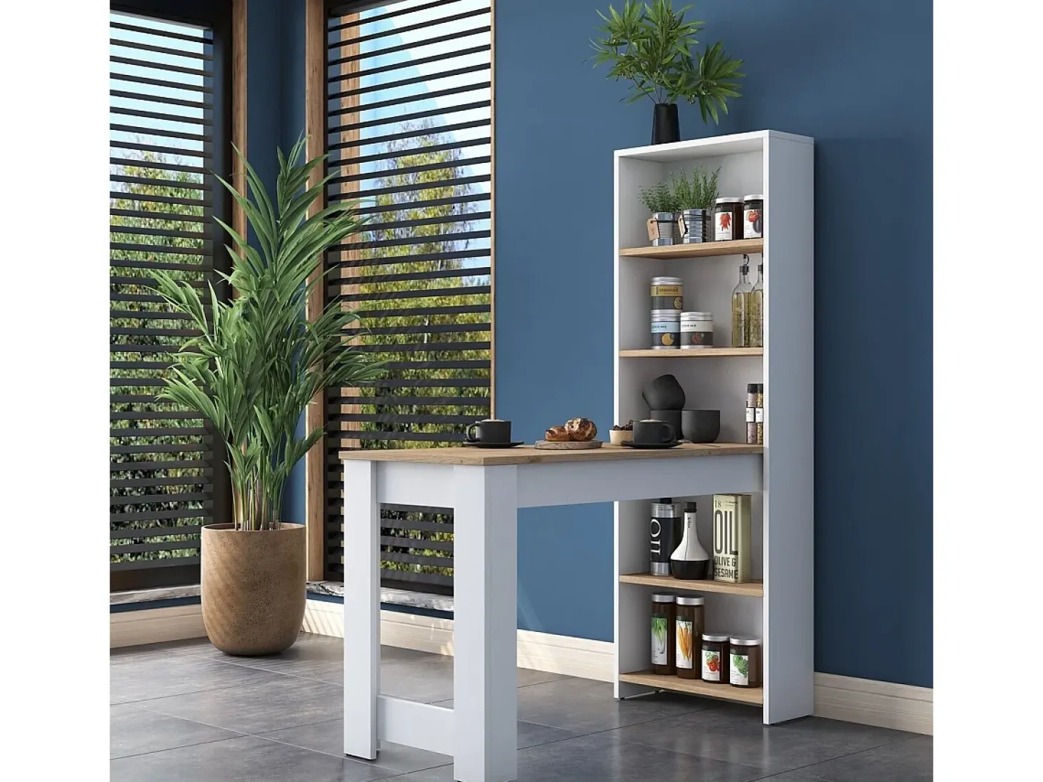 Mesa Kailua 1443, Blanco|Nogal, 75x50x120cm, Aglomerado laminado