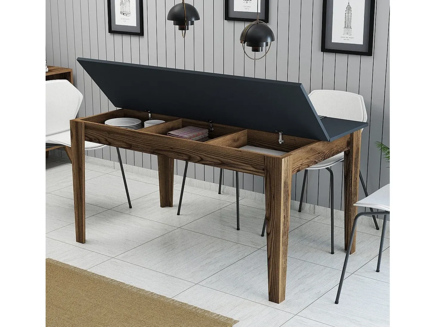 Mesa Kailua B100, Antracita|Nuez, 75x88x145cm, Aglomerado laminado