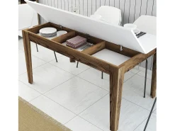 Mesa Kailua B100, Blanco|Nuez, 75x88x145cm, Aglomerado laminado