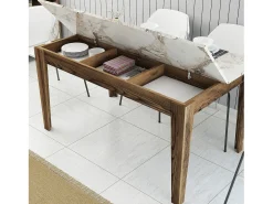 Mesa Kailua B100, Nuez|Mármol blanco, 75x88x145cm, Aglomerado laminado