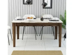 Mesa Kailua B100, Nuez|Mármol blanco, 75x88x145cm, Aglomerado laminado