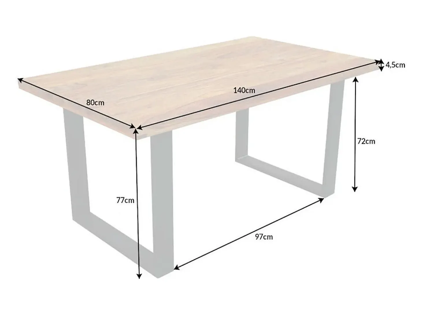 Mesa LODEN 140 cm – Tablero de madera maciza de sheesham barnizado – Patas en U de metal negro