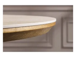 Mesa LUMEA extensible 160–200 cm – Mesa contemporánea de cerámica con aspecto de travertino y roble