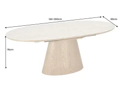 Mesa LUMEA extensible 160–200 cm – Mesa contemporánea de cerámica con aspecto de travertino y roble